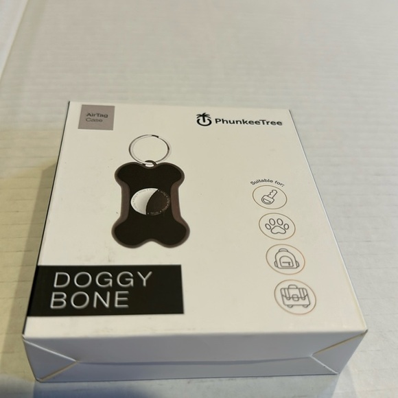 NWT Phunkee Tree air tag case doggy bone shape with loop to tie in black & grey - Picture 1 of 5